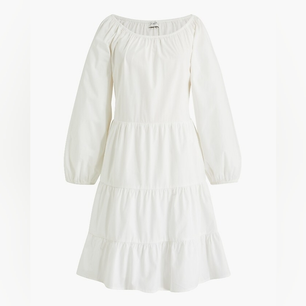 J. CREW | Classic Cotton‎ Blend Poplin Raglan Tiered Lined White Mini Dress | M
